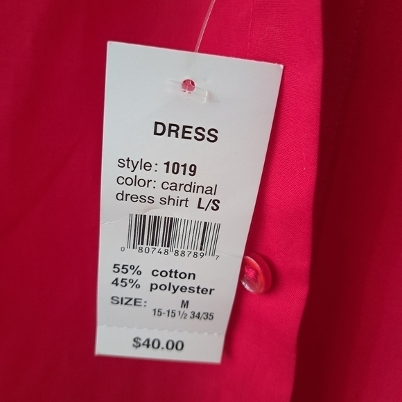 PIERRE CARDIN easy care slim fit cardinal Red dress shirt crisp coastal M 15.5 - Picture 4 of 6